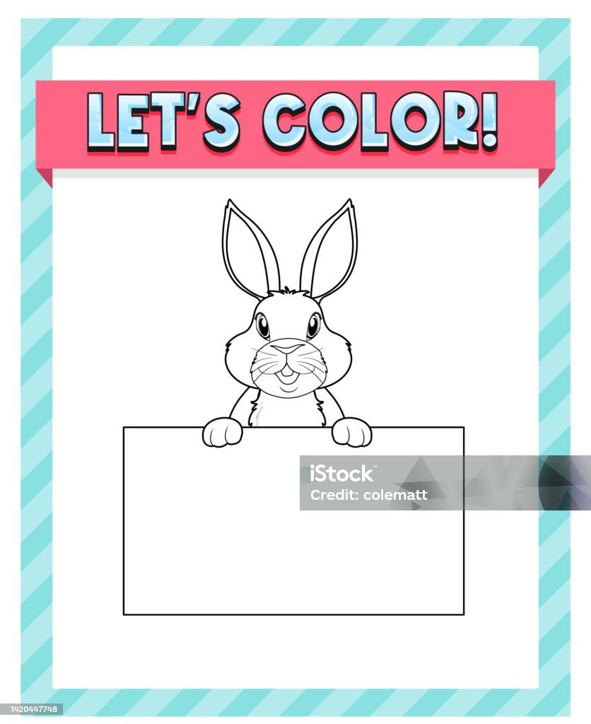 Pro Text Rabbit Worksheets Template With Letâs Color Text And Rabbit Outline Stock ...