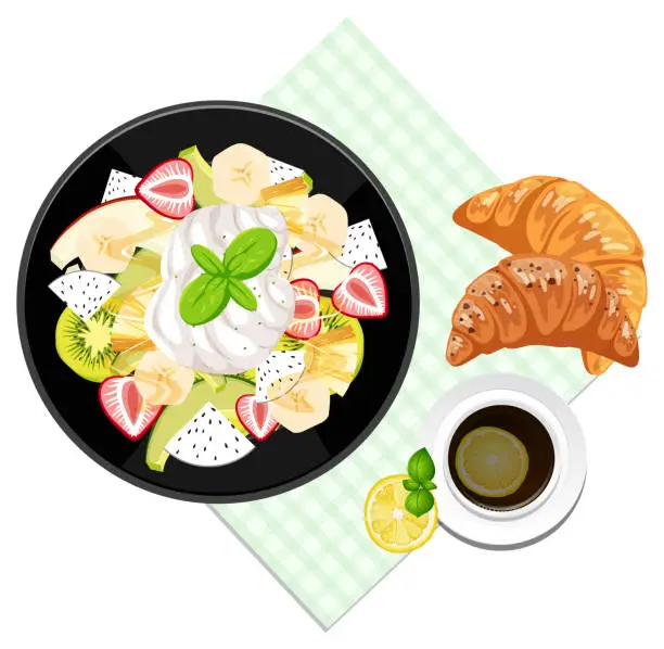 Vector illustration of Top view Healthy salad and placemat on white background