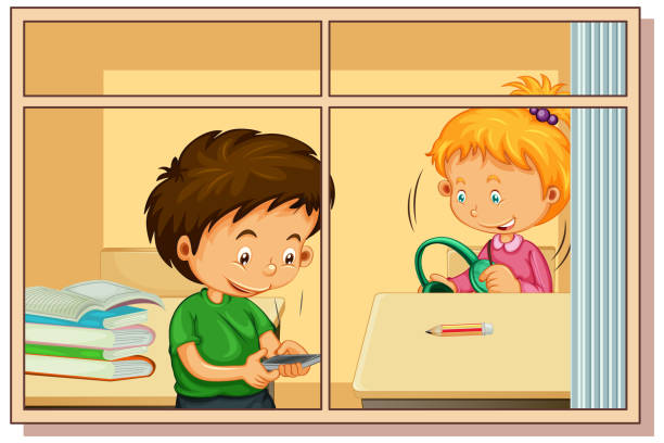 istock View through the window of cartoon character 1420462348