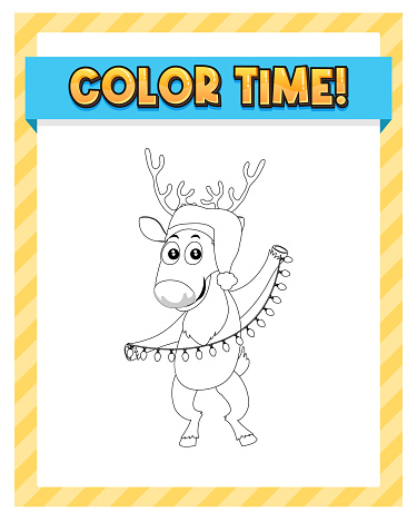 Worksheets Template With Color Time Text And Raindeer Outline Stock Worksheets Template With Color Time Text And Raindeer Outline Stock