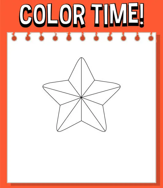 Vector illustration of Worksheets template with color time! text and ster outline