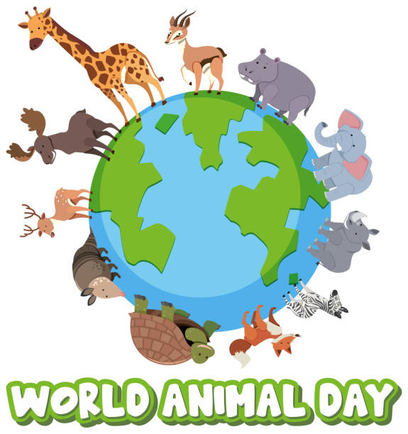 istock World Animal Day banner with wild animals standing on earth 1420467172