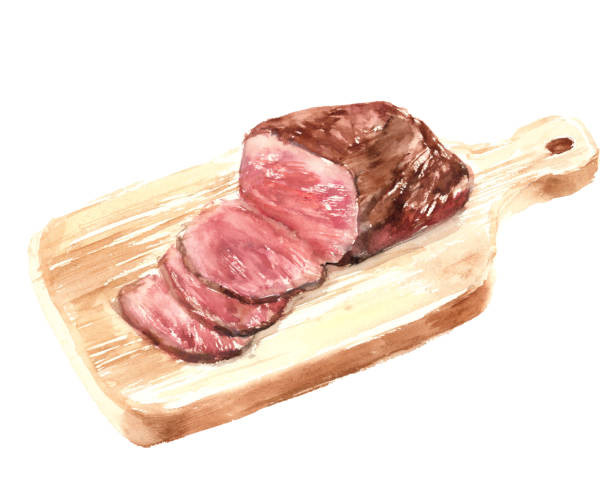 ilustracja pieczonej wołowiny pomalowanej akwarelą - roast beef illustrations stock illustrations