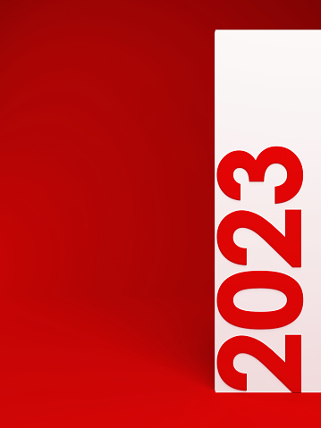2023 new year concept. Great use as cover for almanacs and publications. Vertical composition with copy space.