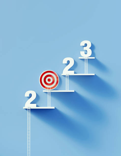 istock 2023 Resolutions Concept - White Ladders Lean Over A Bull's Eye Target and Writes 2023 on Blue Wall 1420475216
