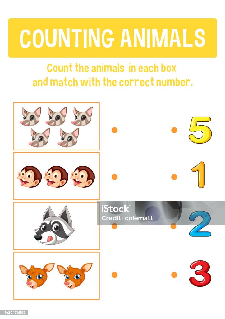 Count Animals Worksheet Simple Worksheet Design For Counting Animals Stock Illustration - Download ...