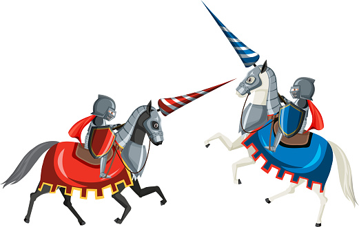 Medieval knight jousting tournament on white background illustration