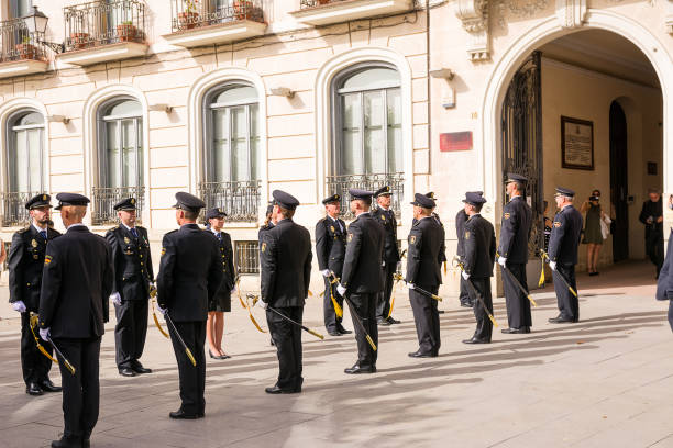 Military honor picket at the exit of the newlyweds in Cervantes square in Alcala de Henares Alcala de Henares, Spain - June 18, 2022: Military honor picket at the exit of the newlyweds in Cervantes square in Alcala de Henares alcala de henares stock pictures, royalty-free photos & images