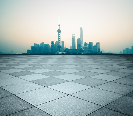 Empty empty square floor in Shanghai bund background