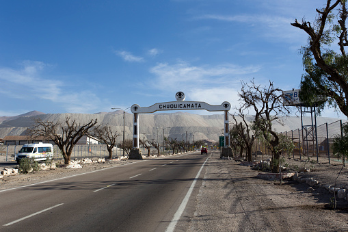 Calama, Chile - August 14, 2019: view of entrance of Chuquicamata mine