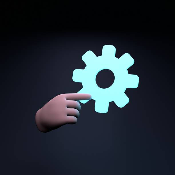 istock Hand holding gear icon. 3d render illustration. 1420486169