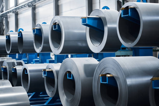 istock Large rolls of electrical transformer steel hang on rack 1420486809