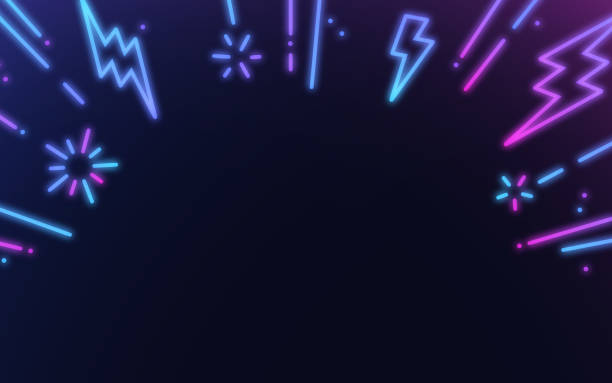 ilustrações de stock, clip art, desenhos animados e ícones de lightning bolt excitement blast abstract background - neon