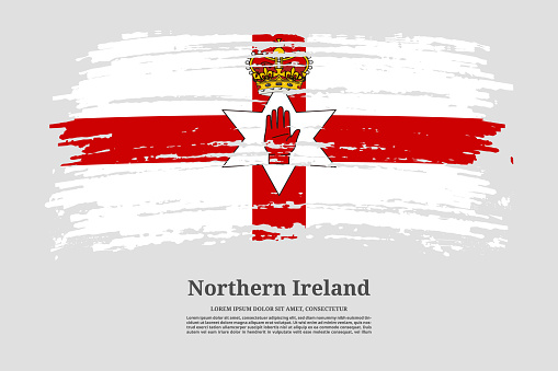 Northern Ireland flag with brush stroke effect and information text poster, vector background