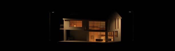 istock 3d render of house at night with the lights turned 1420487670