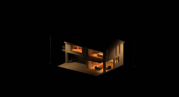 istock 3d render of house at night with the lights turned 1420487671