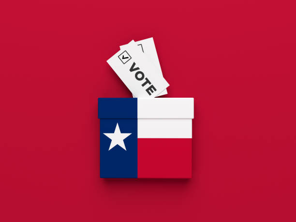 Texas election vote box on red color background. stock photo