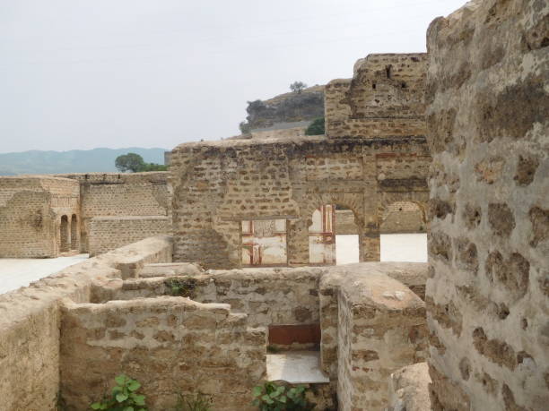 Katas Raj temples are located in District Chakwal of Punjab, Pakistan. This is a temple complex and we see temples of Hindu, Buddhist and Jain era. This is famous tourist attraction. It is easily accessible from Islamabad through M-2 Islamabad-Lahore Motorway. complejo de templos katas raj. vista lateral de los templos cerca del estanque sagrado. qila katas. templos hindúes, budistas y jainistas de shri katas raj ubicados en chakwal, región de potohar de punjab, pakistán. sitios arqueológicos de india y paki