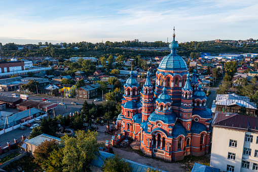 View of the St. George Cathedral of St. George (Yuryev) Monastery on a sunny summer day, Veliky Novgorod, Russia