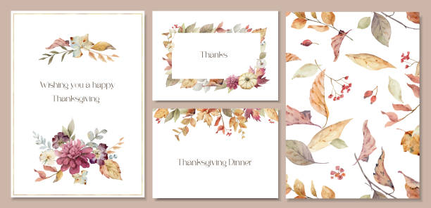 Watercolor vector sets of templates with autumn foliage. Good for wedding invitation, thanksgiving, birthday, postcard, cover, flyer, poster and more. Watercolor vector sets of templates with autumn foliage. Good for wedding invitation, thanksgiving, birthday, postcard, cover, flyer, poster and more. fall flower stock illustrations