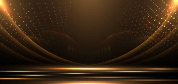 elegante goldene szenendiagonale mit lichteffekt funkeln auf schwarzem hintergrund. vorlage premium-award-design. - einladungskarte grafiken stock-grafiken, -clipart, -cartoons und -symbole