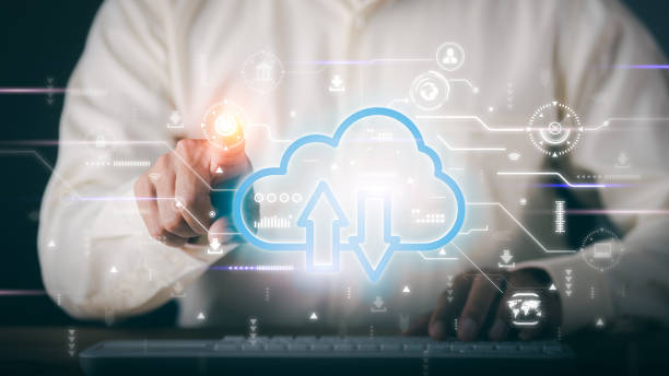 istock A young businessman uses cloud networking technology to communicate and connect data servers around the world. With the innovation of online internet from virtual screen through wireless 1420501653