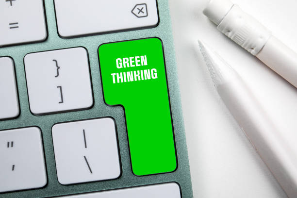 istock Green Thinking. Computer keyboard and pencils on a white background 1420504531