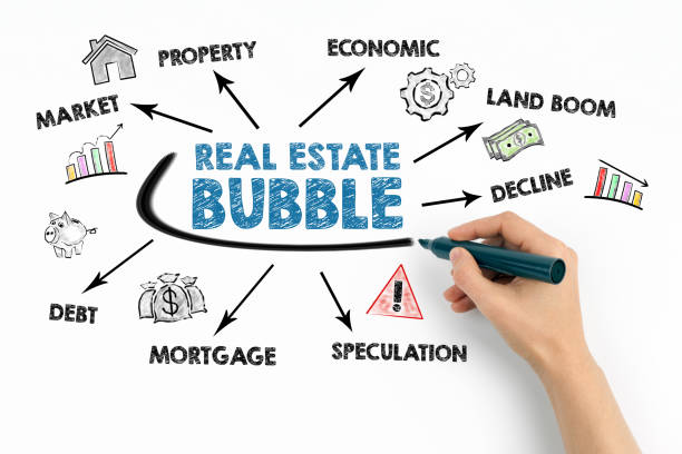 istock Real estate bubble Concept. Chart with keywords and icons on white background 1420504555