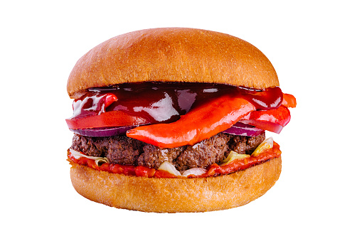 Tasty and appetizing hamburger cheeseburger isolated