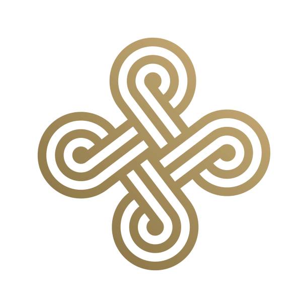 goldenes keltisches knotensymbol. endlosschleife. miteinander verbundene kreisförmige formen. kreuzvektor-illustration - irish cross stock-grafiken, -clipart, -cartoons und -symbole