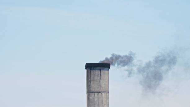 istock Dark Brown Toxic Smoke Coming Out Chimney Produced by Burning Low Quality Coal and Garbage 1420520174