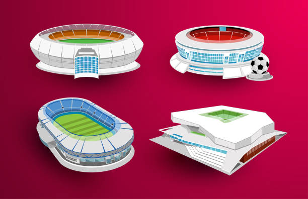 Realistic football (soccer) stadium collection vector art illustration