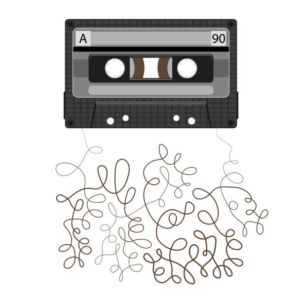 ilustraciones, imágenes clip art, dibujos animados e iconos de stock de vintage cinta de vídeo o icono de casete de música ilustración plana aislada en blanco. - retro revival music audio cassette old