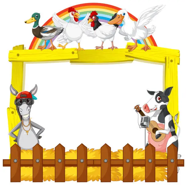 Vector illustration of Sign board with animal farm on white background
