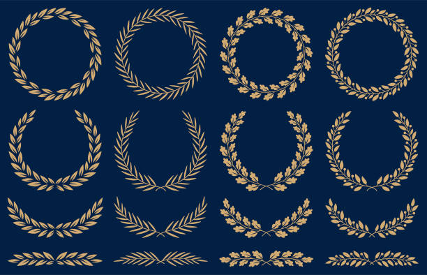 Floral wreaths and dividers Set of floral wreaths and dividers. Golden vector design elements on a dark background. wreath stock illustrations