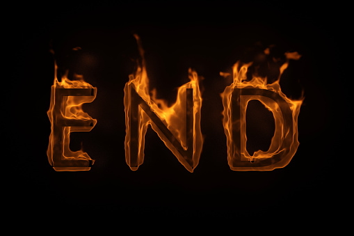 letters end on fire isolated on black. 3d rendering