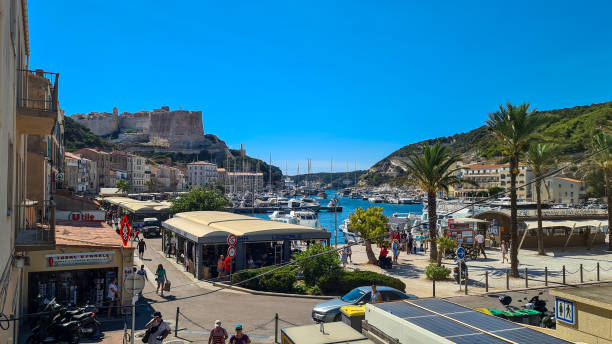Panorama of the old town of Bonifacio, Corsica, France Bonifacio, France – August 31, 2022: Panorama of the old town of Bonifacio, Corsica, France. bonifacio stock pictures, royalty-free photos & images