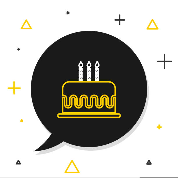 istock Line Cake with burning candles icon isolated on white background. Happy Birthday. Colorful outline concept. Vector 1420540856