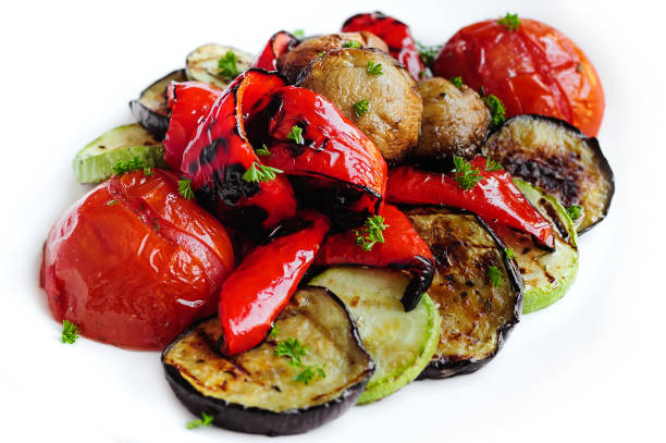 istock Delicious grilled vegetables isolated on white background 1420546870