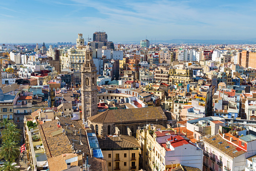 Wide angle view over the city of Valencia, Spain, Europe