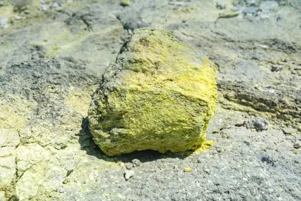 natural crystalline sulfur nugget on a volcanic solfataric field