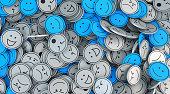 Happy blue faces among quite a lot of gray colored - 3d illustration