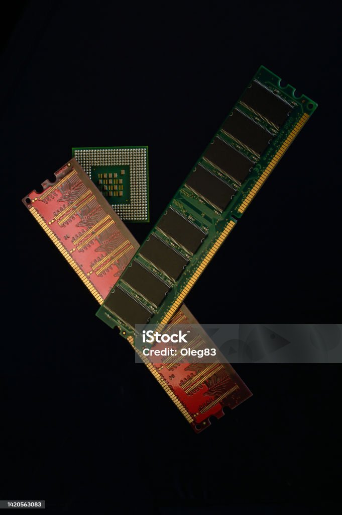 Computer Ram Processing Image Ram And Processor From A Computer On A Dark Background Stock Photo ...