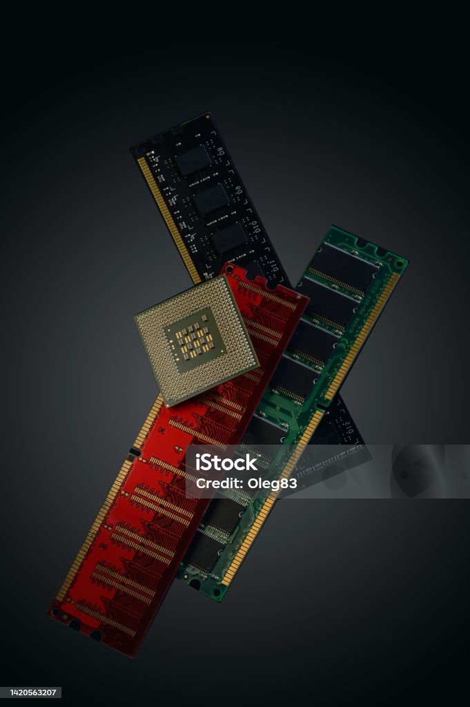 Computer Ram Processing Image Ram And Processor From A Computer On A Dark Background Stock Photo ...
