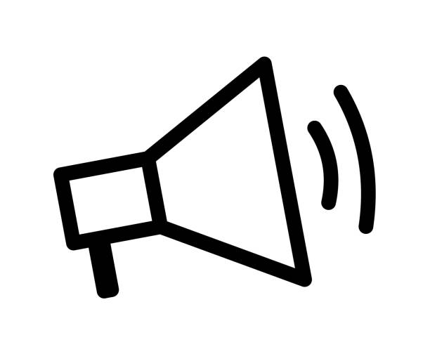 ilustrações de stock, clip art, desenhos animados e ícones de speaker monoline vector logo icon air raid alert. sign megaphone loudspeaker with voice recording or siren. symbol attribute for organizers and leading mass events - air raid