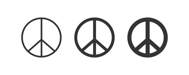 ilustraciones, imágenes clip art, dibujos animados e iconos de stock de icono de paz. símbolo hippie. signo vector de amor. - war globe symbols of peace weapon