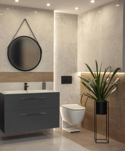 istock Bathroom overlooking a closed toilet. 1420576130
