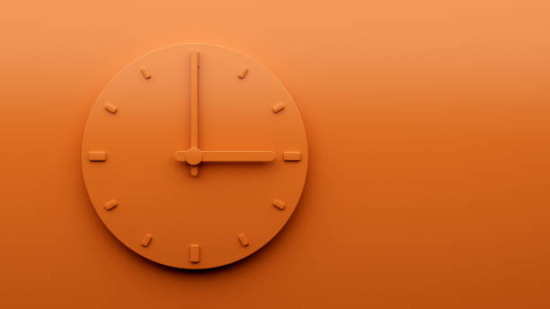 istock Minimal Orange clock 03:00 Three o'clock abstract Minimalist wall clock 15:00 or 3:00 3d Illustration 1420578535
