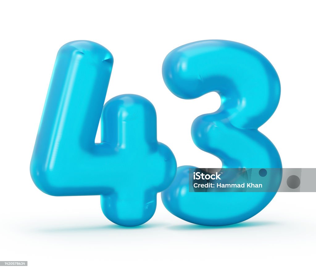 Blaue Geleeziffer 43 Dreiundvierzig Isoliert Auf Weißem Hintergrund