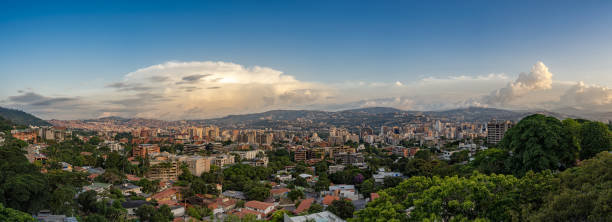 Panoramic view of Caracas city at sunset. stock photo
